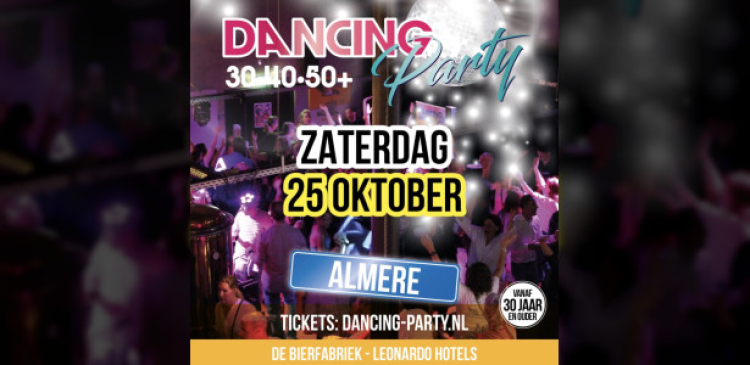 Dancing Party - dansfeest - voor iedereen vanaf 30 jaar op zaterdag 25 oktober in Almere Stad